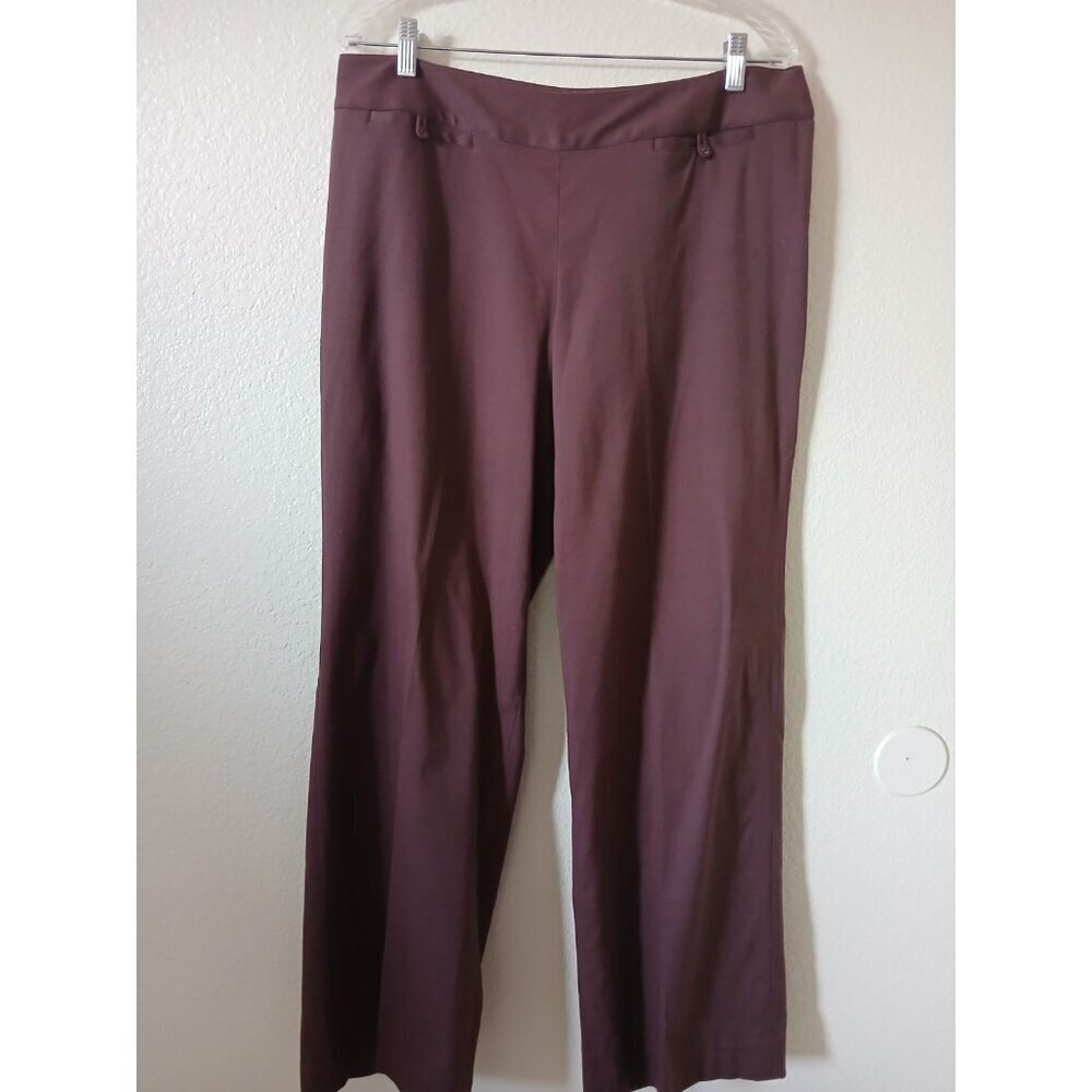 J. Jill Womens Pants 12 Burgundy Wide Leg Zipper Button Pockets Office Career